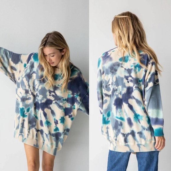 Natural Life Taylor blue tie dye oversized sweater size Large/XL cotton boho - Picture 1 of 7